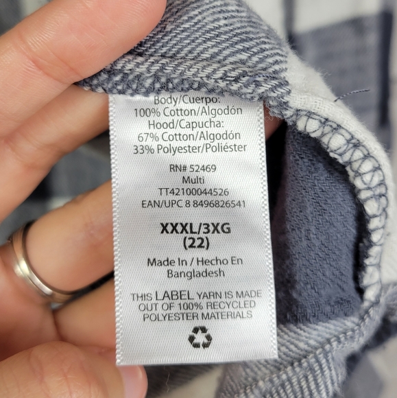 Time & Tru blue gray and white plaid hooded button up flannel shacket - Picture 8 of 8